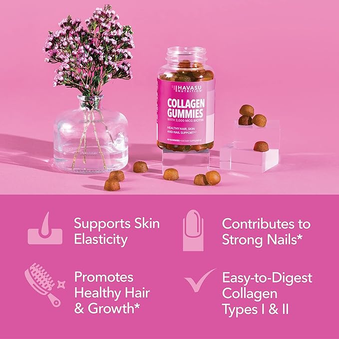 Collagen Gummies for Women and Men - 2500mcg Biotin, Zinc, Vitamin C & E for Promote Hair, Skin & Nail Health - GLP-1 Nutritional Support - Pectin-Based, Non-GMO, Lemon Flavor, 1-Month Supply