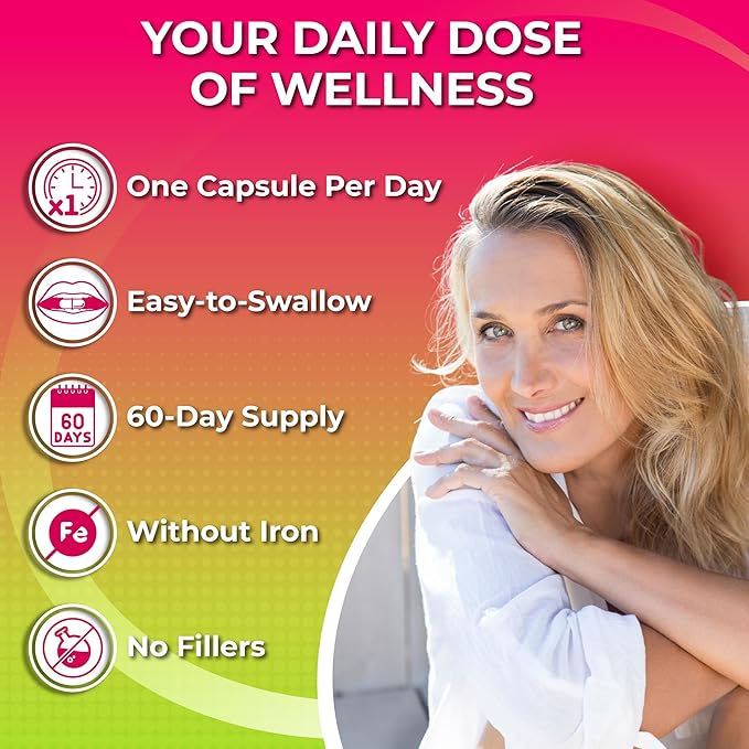 Women's Daily Multivitamin 50 plus - Vegan Multivitamin for Women 50 and over with Biotin, Organic Superfoods, B-Complex, Lutein for Optimal Health, Energy, Gut & Eye Support, Easy to Swallow Capsules