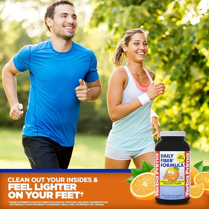 Yerba Prima Orange Flavored Daily Fiber Formula 16 oz Powder - Great Tasting, Premium Bulking Supplement for Regularity Support, Contains 5 Fiber Types, Made in The USA, Non-GMO, Gluten Free
