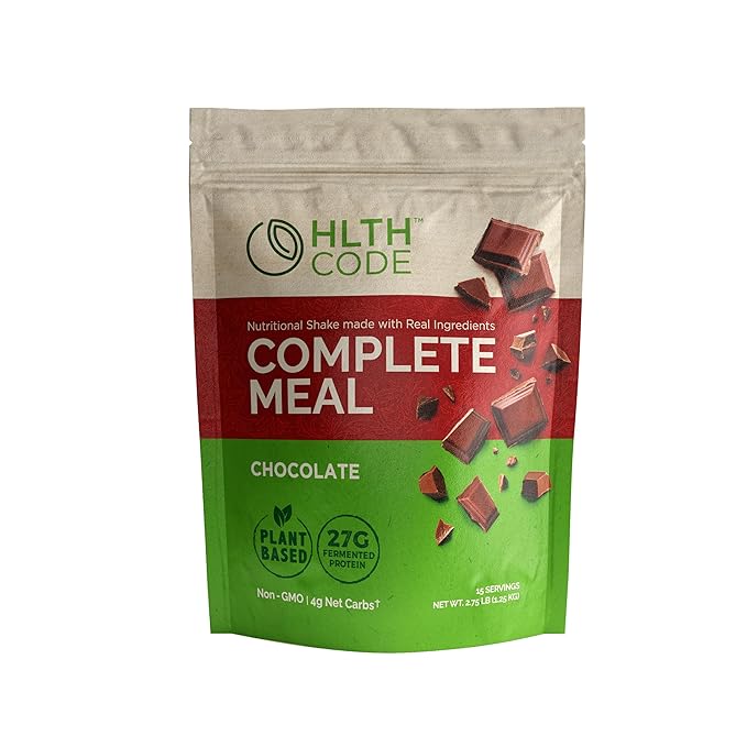 HLTH Code Complete Meal Replacement Shake - Healthiest Meal Replacement = Healthiest You | Keto Friendly | High Protein | Low Carb | Collagen | Gluten Free | Plant Based Chocolate (15 servings)
