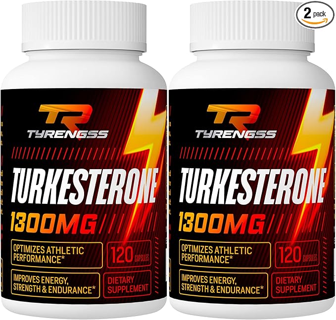 Testosterone Booster, Turkesterone Supplement 1300mg Ultra High Strength (Ajuga Turkestanica Extract Std. to 20% Testosterone), for Athletic Performance & Muscle Mass, 240 Capsules