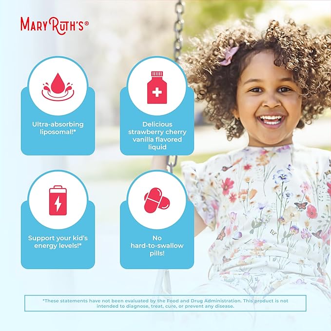 MaryRuth Organics Kids Multivitamin lipsomal | Vegan, Sugar-Free Vitamins for Kids Ages 4 | Childrens Vitamins 1-2 Month Supply | Multivitamin for Kids | Multi | Kids Vitamins | 15.22 Fl Oz