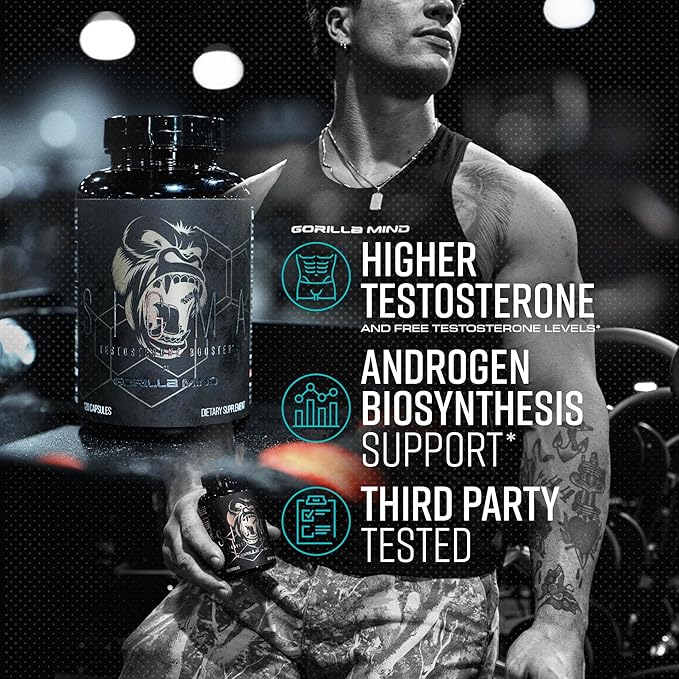 Gorilla Mind Sigma Testosterone Booster - Made with Tongkat Ali and Fadogia Agrestis Extract to Support Higher Testosterone Level (120 Capsules)