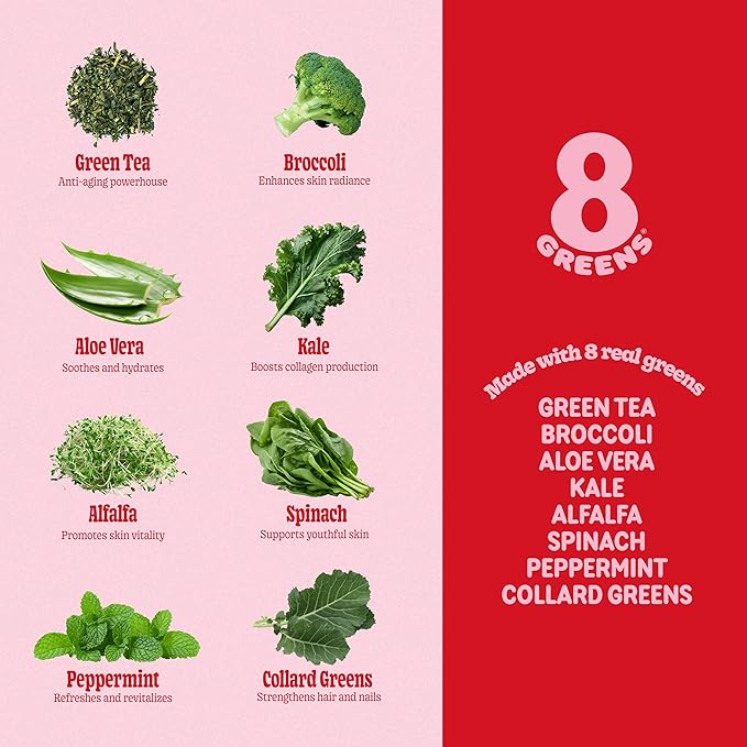 8Greens Supergreens Beauty Gummies with Collagen & Biotin | Super Greens Powder Superfood Gummy for Healthy Skin, Hair, Nails, Glow, and Firmness, Superfood Booster, Strawberry Flavored, 200 Count