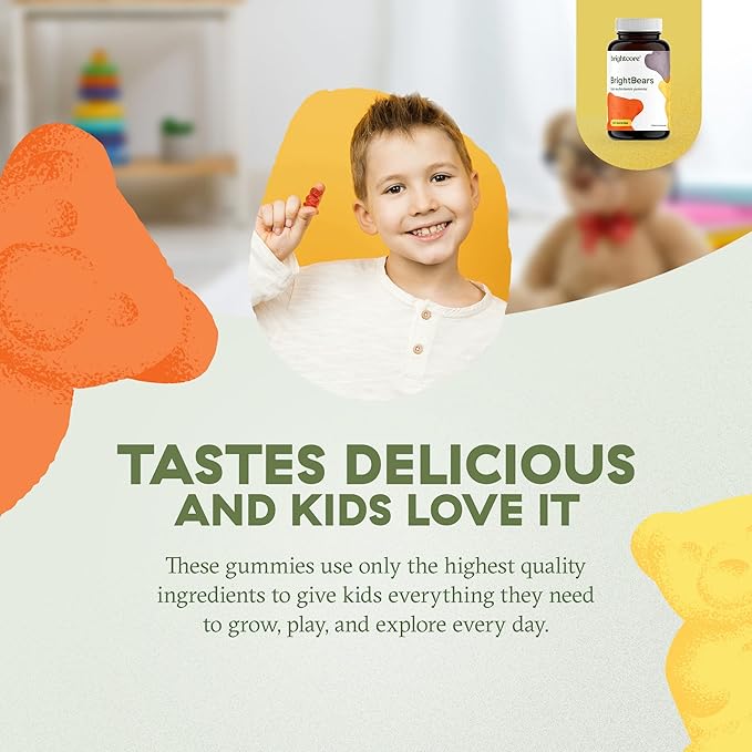 BrightBears Gummy Bear Kids Vitamins with Vitamins A, C, D, E, B6, B12, Biotin, Zinc, Kids Multivitamin Gummies, Multivitamin for Kids, Non-GMO, Gluten-Free, 60 Gummies Nutrition