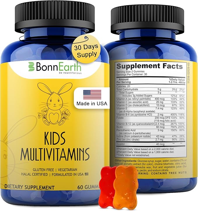 Kids Multivitamin Gummies β Easy to Chew, Delicious Multi-Flavored β Essential Vitamins A, B6, B12, C, D, E, Biotin, Iodine, Zinc β Kids Vitamins for Daily Nutritional Needs β 60 Gummies