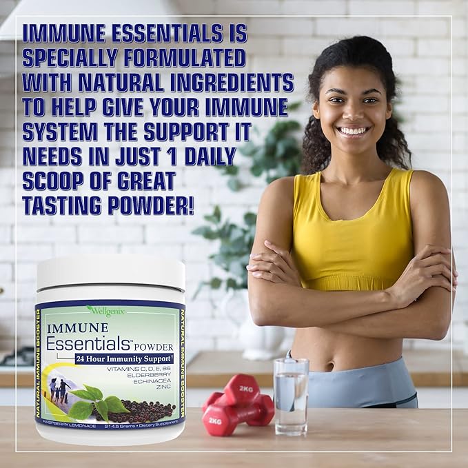 Wellgenix Immune Essentials - Multivitamin Powder for Men, Women & Kids - Vegan Supplement with Vitamins C, D Elderberry Zinc, Echinacea for Toddler, Kid & Adult - 7.57g (Raspberry Lemonade)