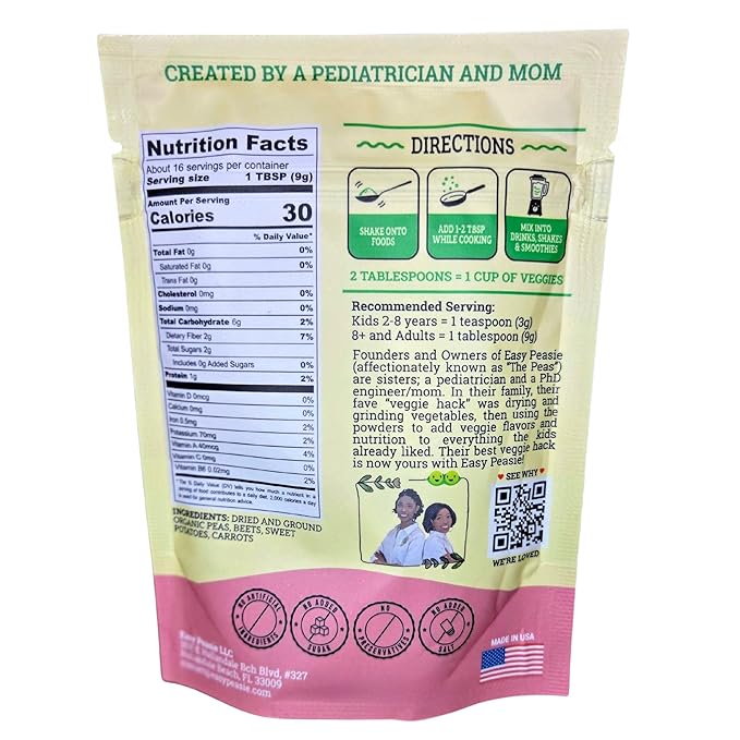Easy Peasie Organic Vegetable Powder Blends for Picky Eaters | Veggie Additive for Kids (Red 5oz Pouch)