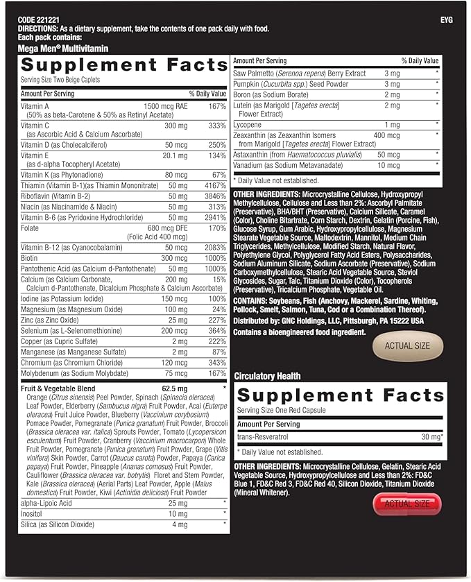 GNC Mega Men Healthy Testosterone Vitapak Program | 30 Servings