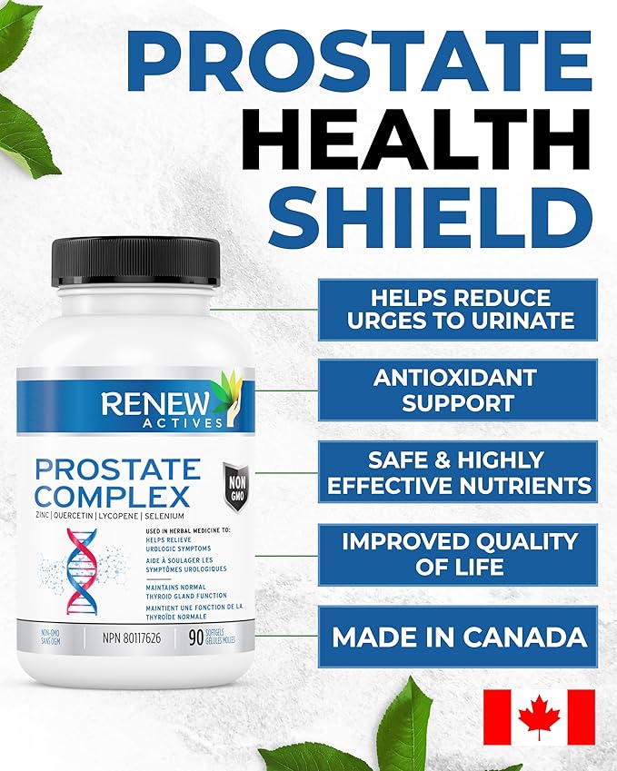 Renew Actives Prostate Complex Supplements – Formula for Prostate, Thyroid, Eye Health & Immune System – Antioxidant Blend for Men’s Wellness – 90 Softgels – Made in Canada