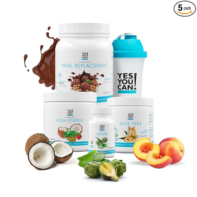 Yes You Can! Detox Plus Kit (Meal Replacement Chocolate, Aloe Vera Peach Lemonade) - Complete Meal Replacement Powder, High Energy Shake Booster, Aloe Vera Detox Supplement, Health Transformation