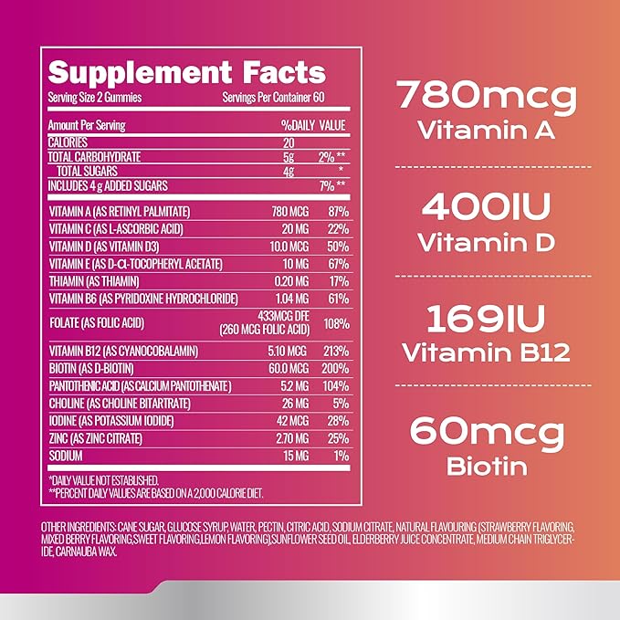 Adults Multivitamin Gummies,Mixed Berry Flavor,Essential Daily Vitamins A, C, D2, E, B5, B6, B12, Biotin & Zinc for Teens and Adults, 120 Count, 3g Each,Gelatin Free,Gluten-Free,Non-GMO