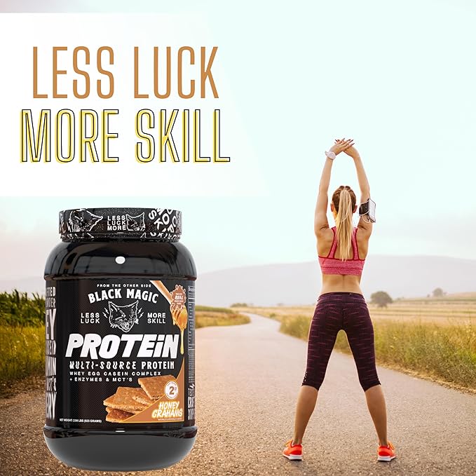 Worldwide Nutrition Bundle: Black Magic Multi-Source Protein Powder - Whey, Egg Albumin Enzymes, Micellar Casein & MCTs-Muscle Mass Gaining -Honey Grahams Flavor-2 LB & Multi Purpose Keychain
