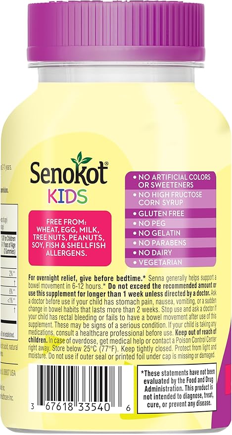 Senokot Kids Mixed Berry Laxative Gummies for Age 2+, Senna Extract for Gentle, Overnight Relief from Occasional Constipation, 40 ct