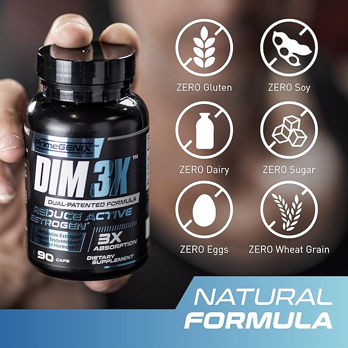 DIM 3X 200mg Supplement | Dim Estrogen Blocker for Men & Aromatase Inhibitor | Men’s Hormone Balance & Fitness Booster Supplement | 90 Capsules