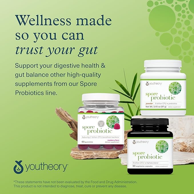 Youtheory Spore Probiotic Powder - Vegan Gut Health Supplement for Men & Women* - 6 Billion CFU - Dairy, Soy & Gluten Free - 3.45 oz