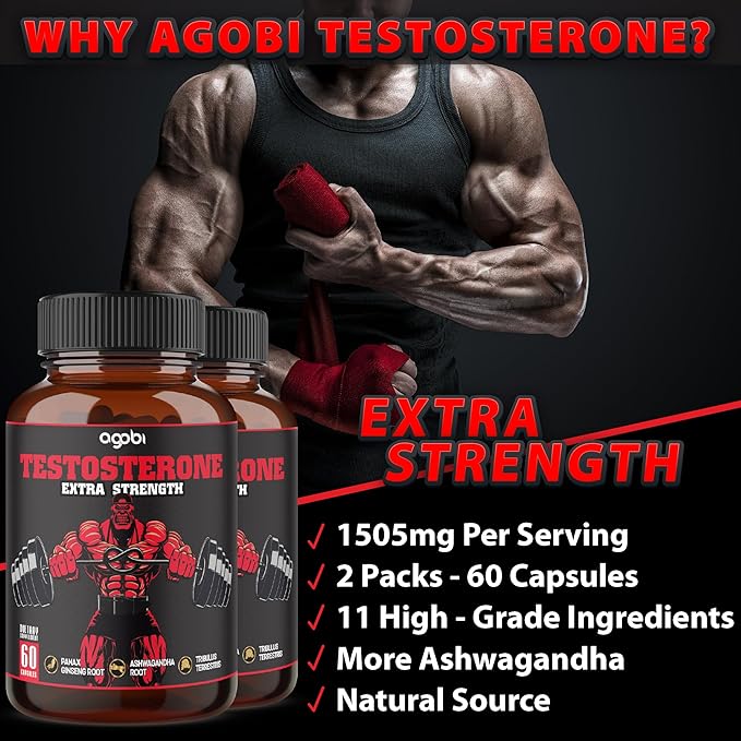 agobi Herbal Test Support for Male Supplement - Support Efficiency, Speed, Strength, Flexibility - Body Booster - 2 Packs 60caps - 2 Month Supply