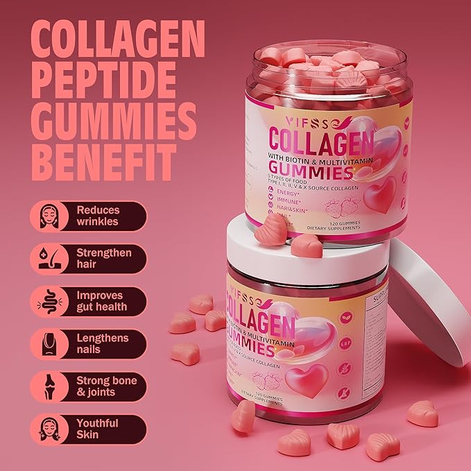 Collagen Peptide Gummies for Women,120 Sugar-Free Hydrolyzed, Extra Strength 2500mg Protein Type I,II,III,V,X with 15000mcg Biotin and Vitamin A B6 B12 C D E for Hair Skin Nail