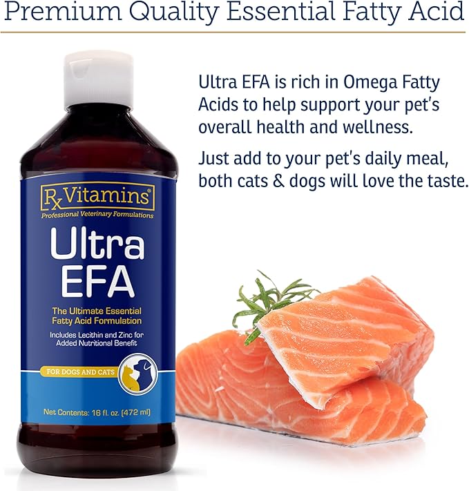 Rx Vitamins Ultra EFA Omega 3 Fish Oil for Dogs & Cats - Promotes Heart, Brain, and Joint Health with Vitamin E, Biotin, and Zinc - Liquid Fish Oil for Itch Relief & Dog Shedding - 16 oz