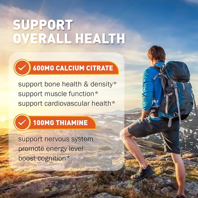 Vitamin B1 Gummies 100mg for Adults & Kids, Thiamine B1 Supplement with 600mg Calcium, Nervous System Supports & Boost Energy, Orange Flavor, Non GMO, Vegan, 60 Chewable Gummies