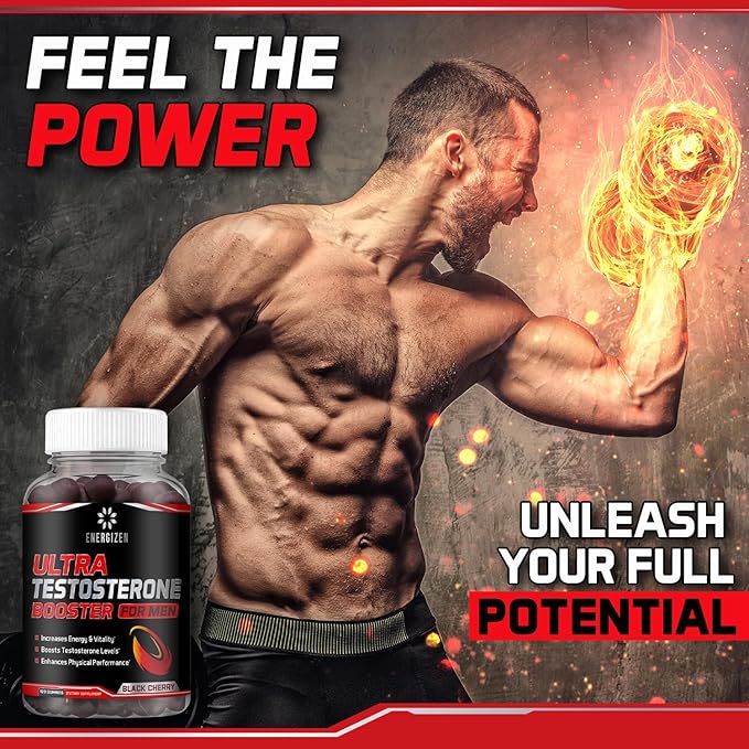 8in1 Testosterone Booster for Men with Tongkat Ali, Fenugreek, Ashwagandha and Magnesium - Improve Libido & Hormonal Balance, Non GMO Made in the USA, Black Cherry, 120 Count Gummies for Men