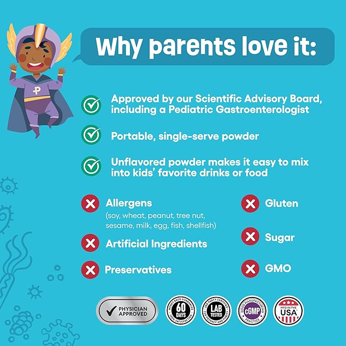 Physician's Choice Kids Probiotic + Prebiotic Fiber Packets (Ages 1+) - Supports Regularity, Occasional Constipation & A Healthy Digestive System - No Allergens or Preservatives - Unflavored - 24 Pack