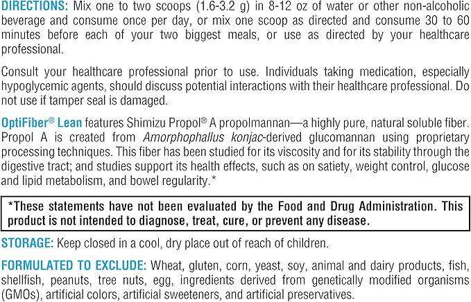 XYMOGEN OptiFiber Lean - 100% Natural and Soluble Propolmannan Fiber Powder - Supports Satiety, Cholesterol Metabolism, and Healthy Bowel Movements (3.39 oz)
