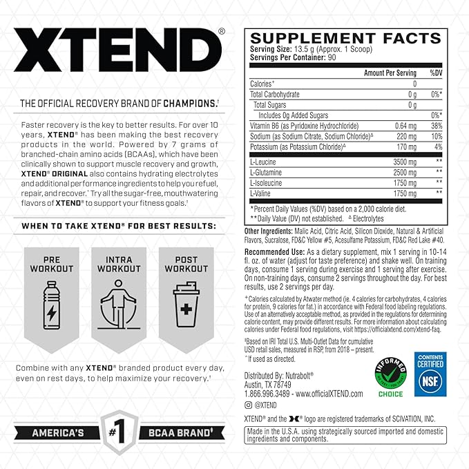 XTEND Original BCAA Powder Mango Madness | Sugar Free Post Workout Muscle Recovery Drink with Amino Acids | 7g BCAAs for Men & Women | 90 Servings