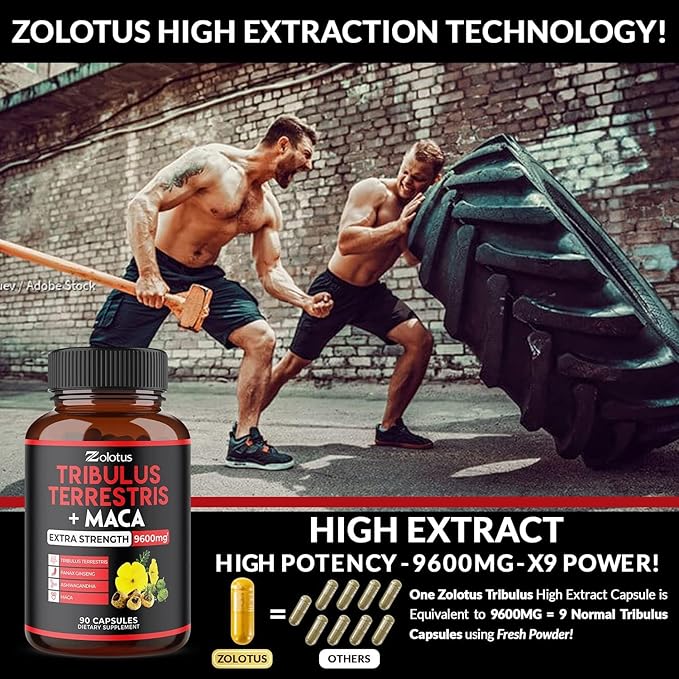 Zolotus 2 Packs Premium Tribulus Terrestris + Maca, 6 Months Supply with Ashwagndha, Ginseng, Boost Energy, Mood, Stamina & Performance, for Men & Women