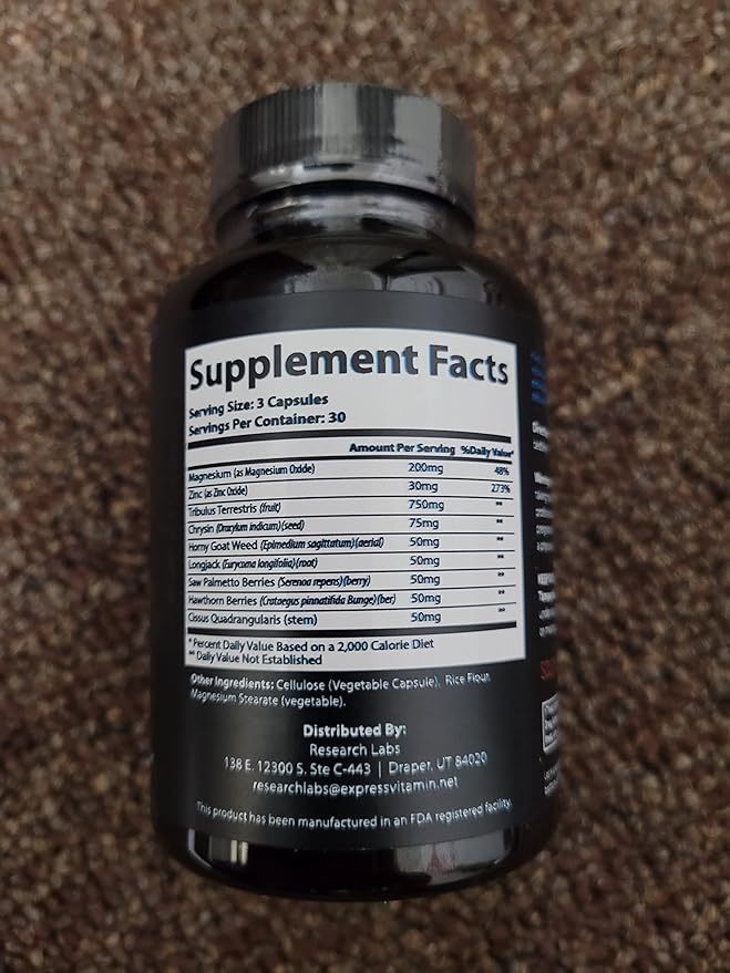 Pharmacist Recommended 2 fer 1 Offer 180ct Testosterone Booster Enhancement by Research Labs. Increase Lean Muscle Energy Strength. Saw Palmetto, Tribulus, Tongkat Ali, Horny Goat Weed, Zinc