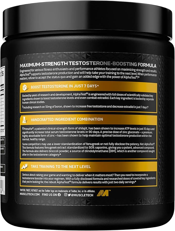 MuscleTech Testosterone Booster for Men, MuscleTech AlphaTest, Tribulus Terrestris & Boron Supplement, Max-Strength ATP & Test Booster, Daily Workout Supplements for Men, 240 Pills (Package May Vary)