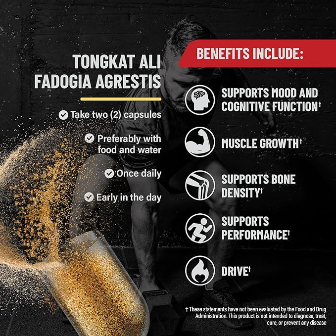 Tongkat Ali for Men (Longjack) Fadogia Agrestis and Tongkat Ali Supplement 1205mg per Serving with BioPerine, Tongat-ali for Men - 120 Capsules Tonkat-Ali Long Jack