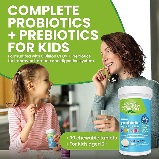Probiotics for Kids + Prebiotics to Support Digestive Health - 6 Billion+ CFUs of Kids Prebiotic and Probiotic to Help Support Immunity & Digestion - Made in the USA, 30 Kids Probiotic Chewables