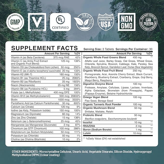 Whole Food Multivitamin for Women Daily Multi Vitamins Supplements for Men Mens Multivitamins + B Complex, Probiotic Multi Enzyme, Omegas for Organic Energy Mood Digestion 90ct-2pk