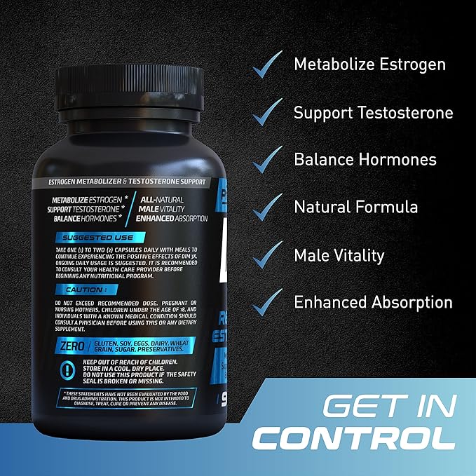 DIM 3X 200mg Supplement | Dim Estrogen Blocker for Men & Aromatase Inhibitor | Men’s Hormone Balance & Fitness Booster Supplement | 90 Capsules