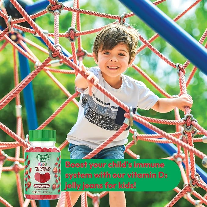 Vitamin D3 Jelly Bean Gummies for Kids, 25mcg/1000 IU Vitamin D, Nutritional Vegetarian Supplements, 120 Strawberry Blast Jelly Beans, Kosher