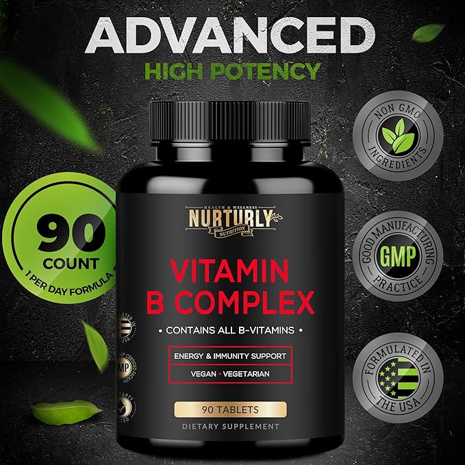 Vitamin B Complex - Contains All Essential B Vitamins - B1, B2, B3, B5, B6, B7, B9, B12 and Biotin - Super B Complex Vitamins for Energy, Immunity Support - 180 Tablets