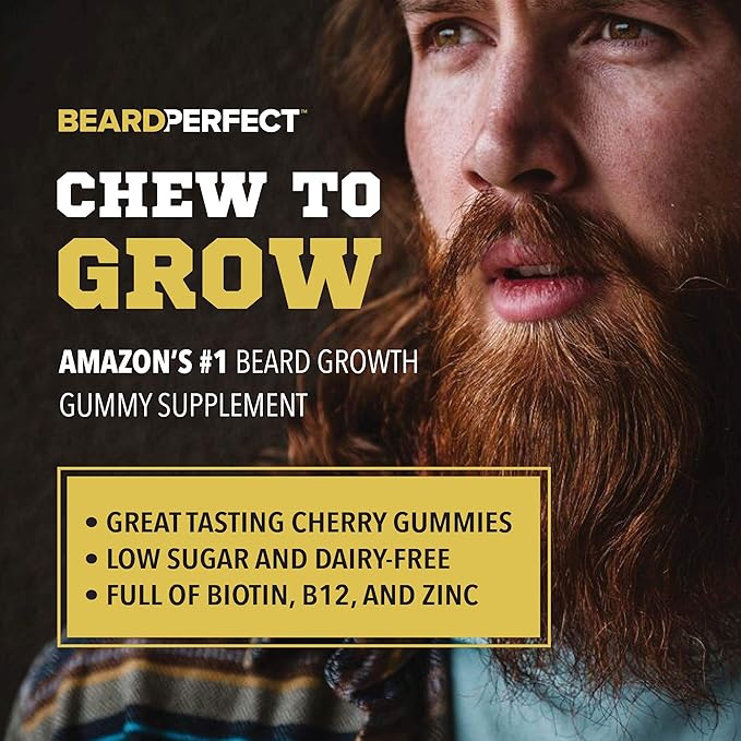 THICKGROW BIGBEARD Gummies - Get a Stronger, Longer, Thicker Beard Growth Formula for Men with Biotin, B12, and 10+ Elite Beard-Building Vitamins Nutrients 60 Cherry Flavored Gummies!