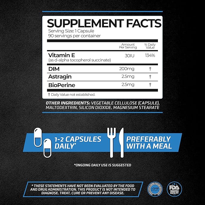 DIM 3X 200mg Supplement | Dim Estrogen Blocker for Men & Aromatase Inhibitor | Men’s Hormone Balance & Fitness Booster Supplement | 90 Capsules