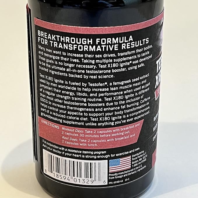 FORCE FACTOR Test X180 Ignite, Testosterone Booster & Fat Burner for Men, Testosterone Supplement to Help Build Muscle, Increase Energy, and Boost Vitality and Performance, 60 Count (Pack of 3)