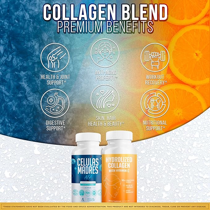 Aura Vitamin Mega Antioxidant Bundle | Hydrolyzed Collagen & AFA Stem Cell | Hydrolyzed Collagen with Vitamin C, Aphanizomenon Flos-Aquae | Celula Madre Skin, Hair and Nail Support – 60 Each Caps (1)