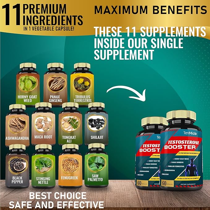 2 Packs of 60caps Testosterone Supplements Booster for Men - Natural Stamina, Endurance & Strength Supplement - Muscle Building Growth, Increasing Performance, Energy