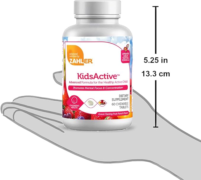 Zahler KidsActive, Kids Chewable Concentration Formula, All Natural Children’s Supplement Supporting Focus, Certified Kosher, 180 Fruit Punch Flavored Tablets