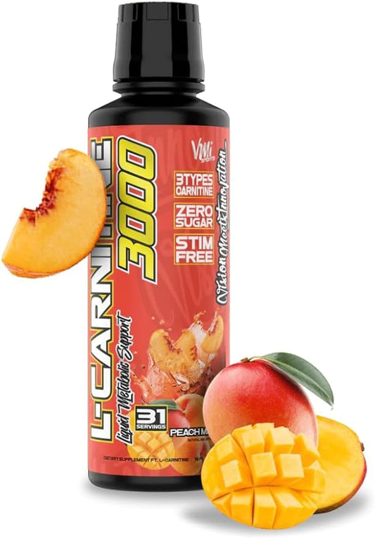 VMI Sports L-Carnitine 3000 Liquid | 3000 mg Carnitine Supplement | Zero Calorie Zero Sugar Keto Friendly for Men and Women – Great Tasting| 31 Servings (Peach Mango, 16 fl. oz.)