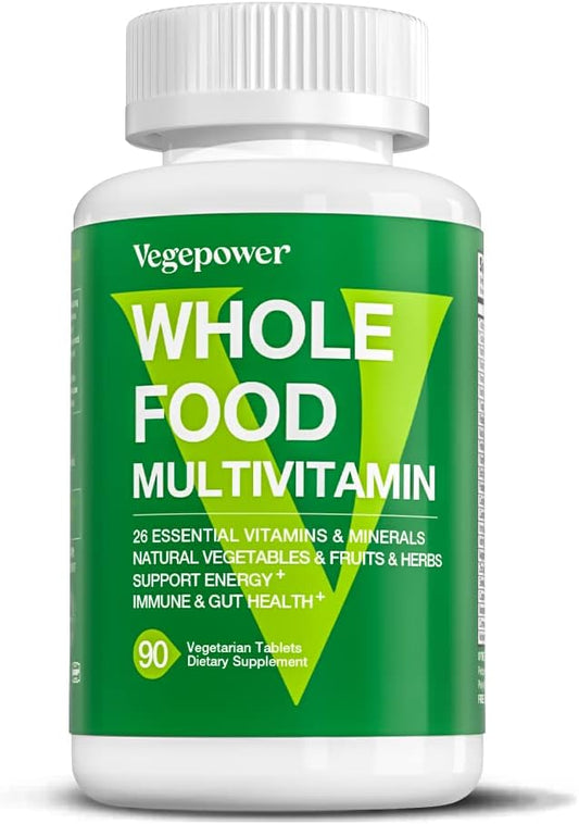 Whole Food Multivitamin for Men Women - with 65+ Vitamins, Minerals, Organic Nature Powder & Extracts - Whole Food Supplement for Energy, GUT, immune Health - All Natural, Non-GMO 90 Vegan Tablets