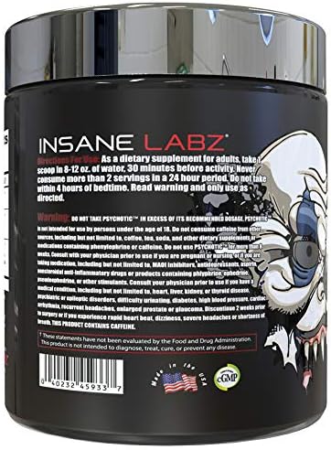 Insane Labz Psychotic Test, High Stim Testosterone Energy and Pump Boosting Pre-Workout Powder with DMAE Bitartrate, D Aspartic Acid, Creatine HCL and Glycerol Monostearate, 30 Servings, Watermelon