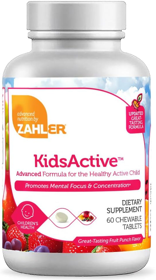 Zahler KidsActive, Kids Chewable Concentration Formula, All Natural Children’s Supplement Supporting Focus, Certified Kosher, 180 Fruit Punch Flavored Tablets