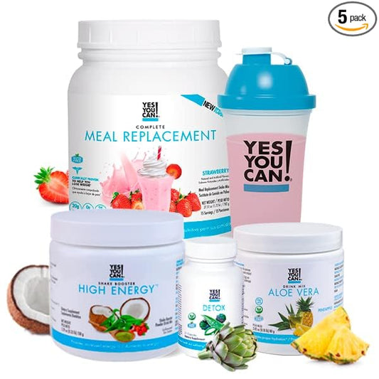 Yes You Can! Detox Plus Kit (Meal Replacement Strawberry, Aloe Vera Hibiscus) - Complete Meal Replacement Powder, High Energy Shake Booster, Aloe Vera Detox Supplement, Health Transformation