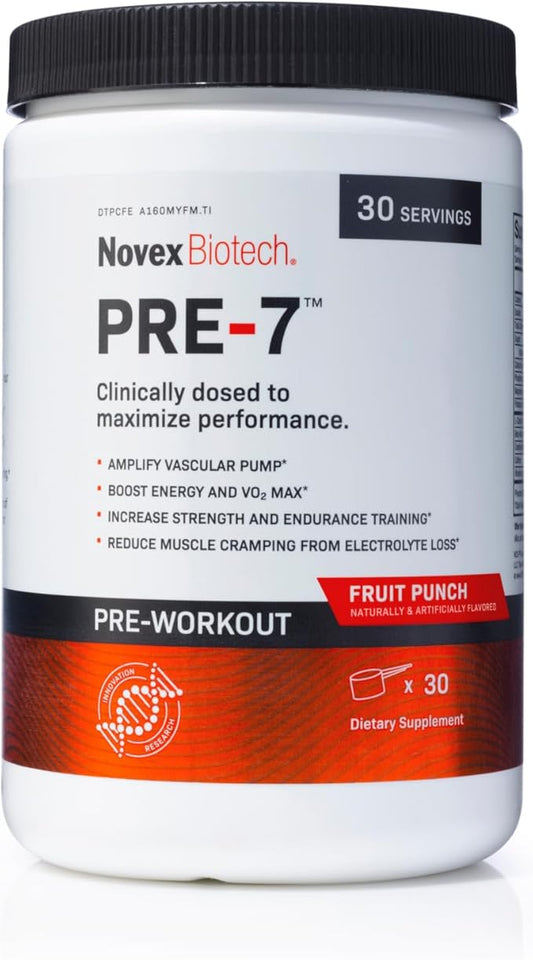 Novex Biotech PRE-7 Pre-Workout Powder – Best preworkout for Men - Boost Energy, Focus, and VO2 max, Increase Strength and Endurance Training, Support Hydration During prolonged Exercise*