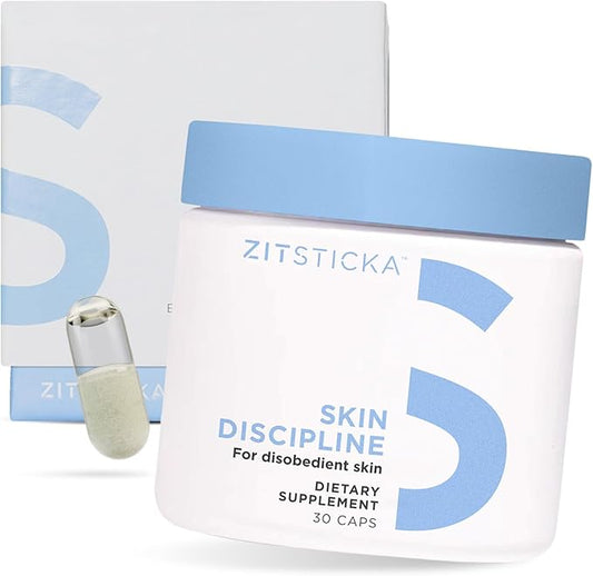 ZitSticka Vitamin Acne Supplement for Cystic Acne w/ 30 Natural Caps for Women and Men, Supplements for Hormonal Support, Skin Clarity, Dark Spots - Dermatologist Tested (Skin Discipline)